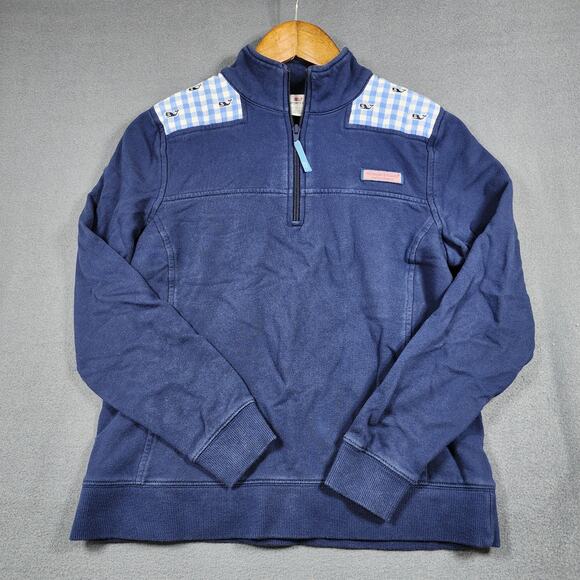 Vineyard Vines Shep Shirt Womens Small 1/4 Zip Pullover Blue Cotton Whale Trim - Picture 1 of 8